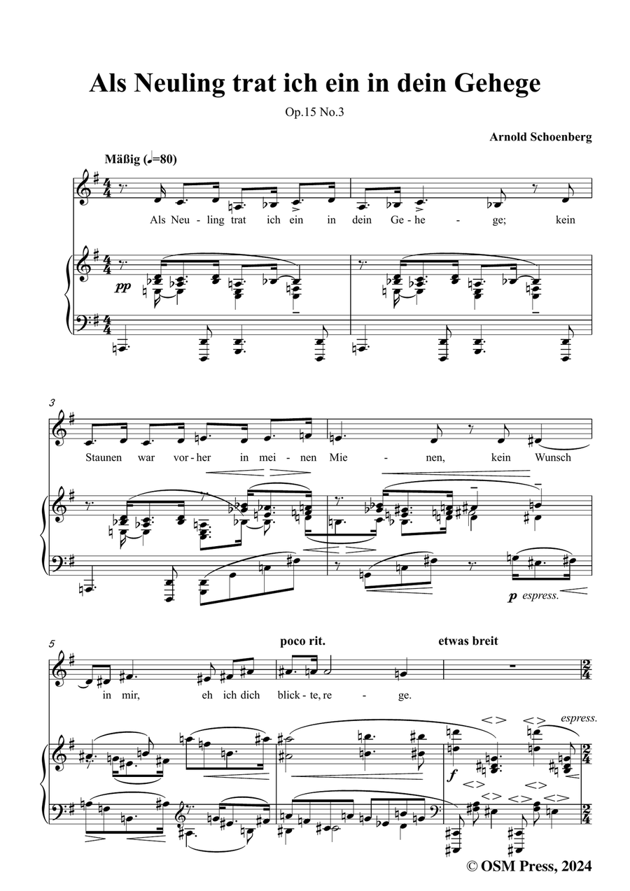 Schoenberg-Als Neuling trat ich ein in dein Gehege,in e minor Piano, Vocal scores gallery preview page 3
