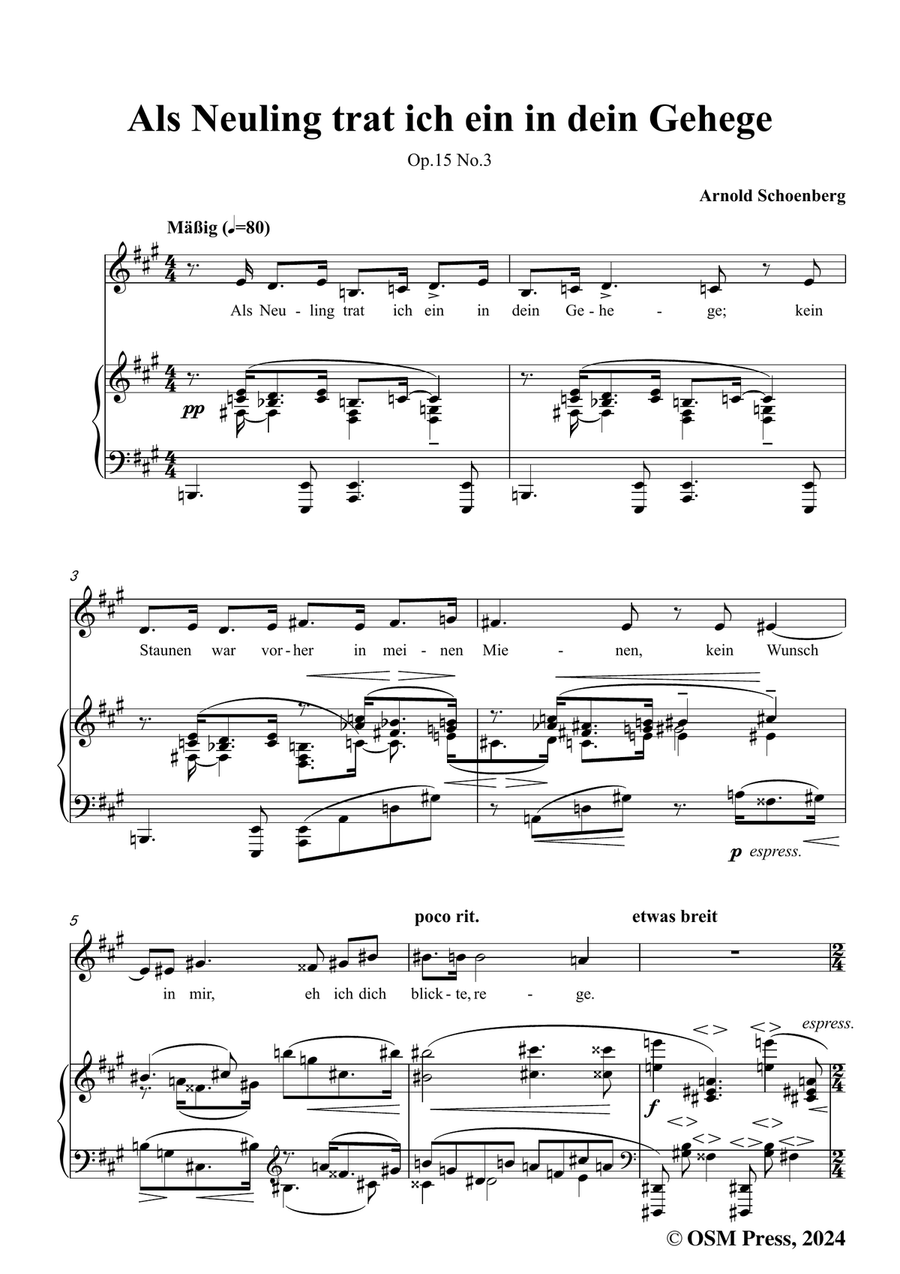 Schoenberg-Als Neuling trat ich ein in dein Gehege,in f sharp minor Piano, Vocal scores gallery preview page 3