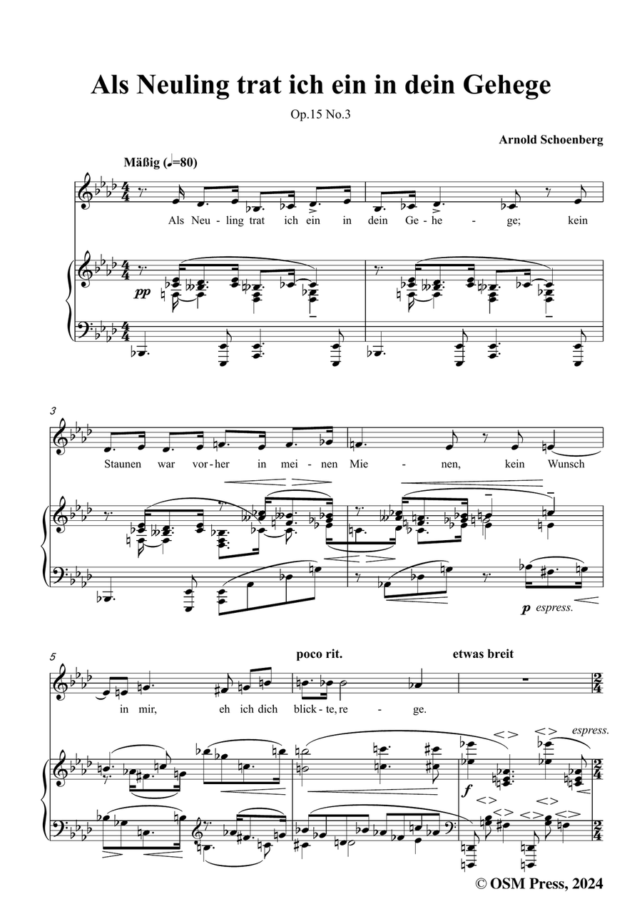 Schoenberg-Als Neuling trat ich ein in dein Gehege,in f minor Piano, Vocal scores gallery preview page 3
