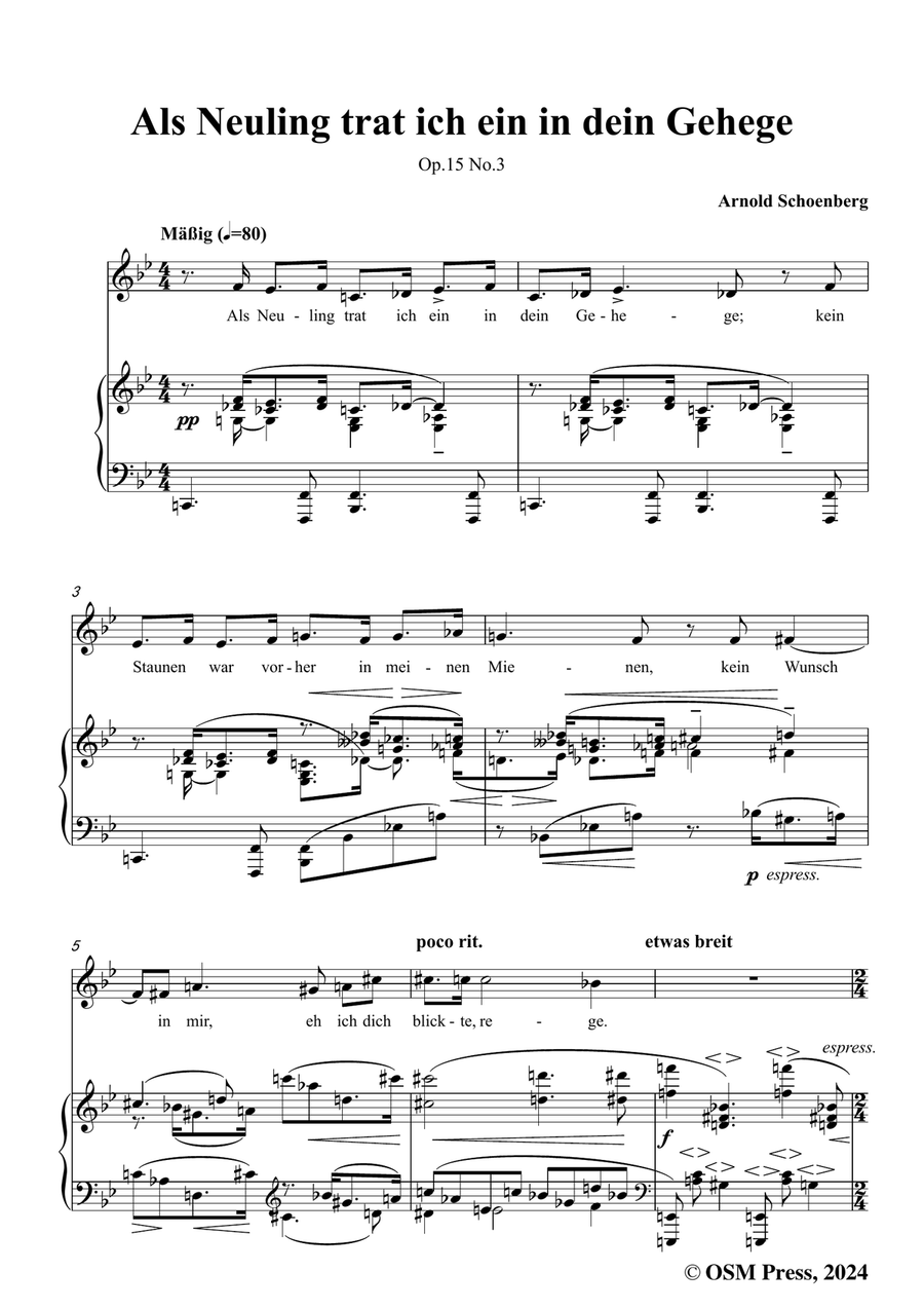 Schoenberg-Als Neuling trat ich ein in dein Gehege,in g minor Piano, Vocal scores gallery preview page 3