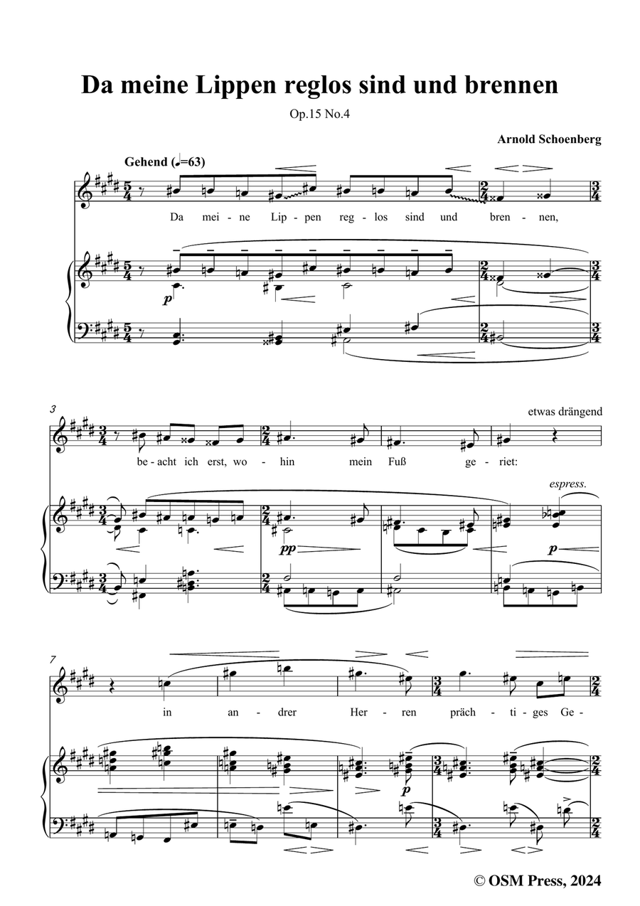 Schoenberg-Da meine Lippen reglos sind und brennen,in c sharp minor Piano, Vocal scores gallery preview page 3