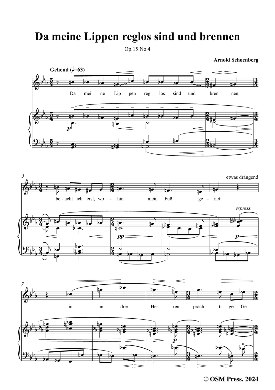 Schoenberg-Da meine Lippen reglos sind und brennen,in c minor Piano, Vocal scores gallery preview page 3