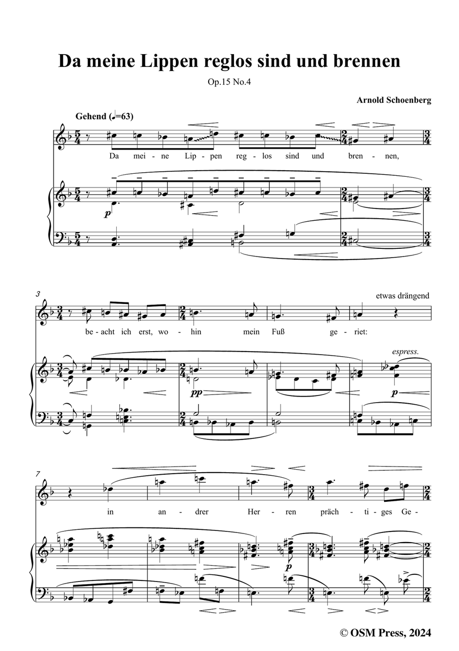Schoenberg-Da meine Lippen reglos sind und brennen,in d minor Piano, Vocal scores gallery preview page 3