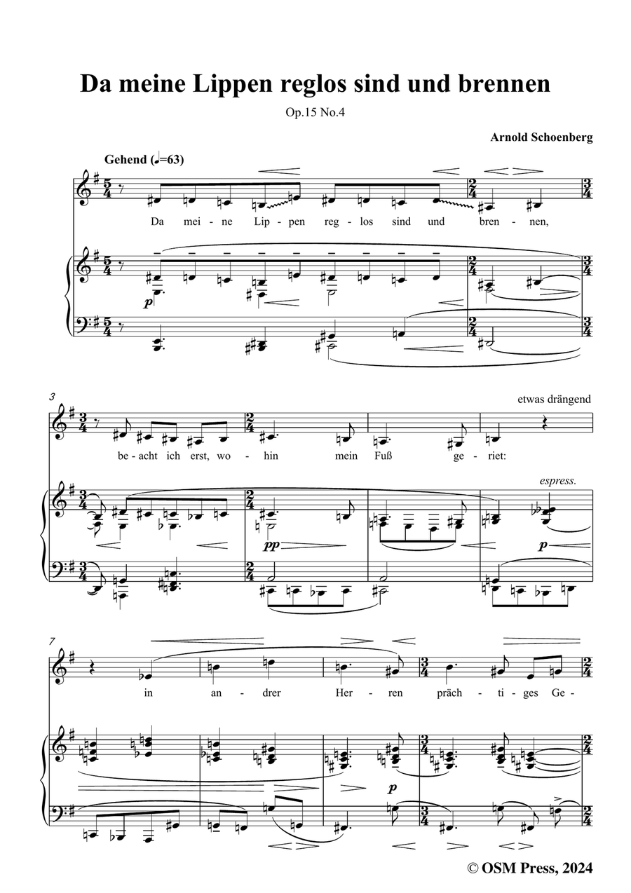 Schoenberg-Da meine Lippen reglos sind und brennen,in e minor Piano, Vocal scores gallery preview page 3