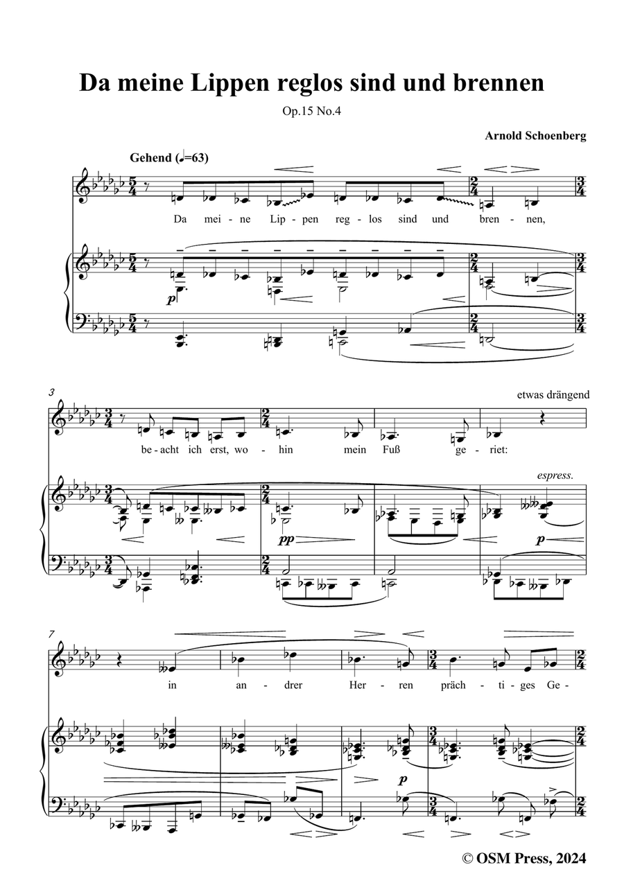 Schoenberg-Da meine Lippen reglos sind und brennen,in e flat minor Piano, Vocal scores gallery preview page 3