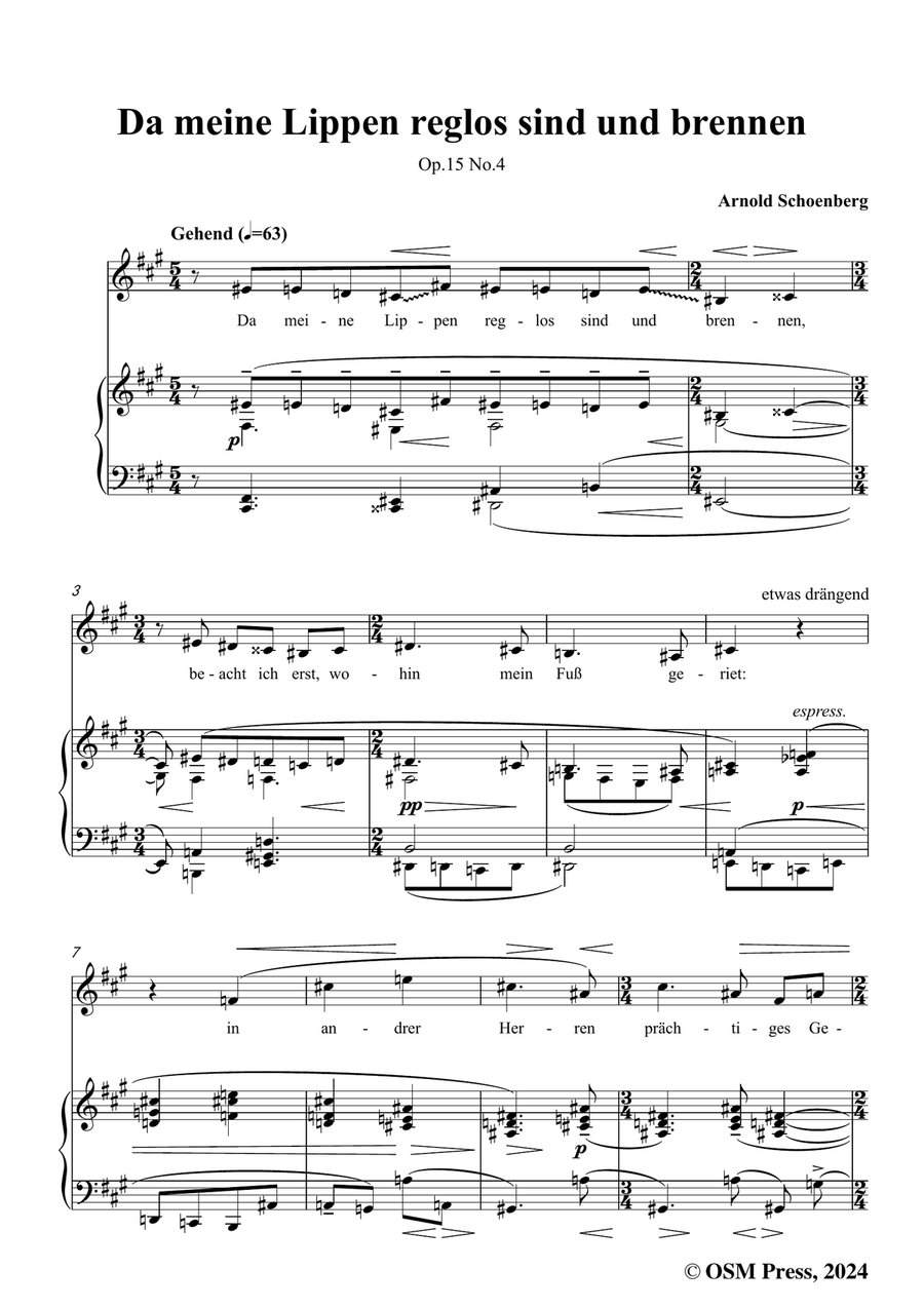 Schoenberg-Da meine Lippen reglos sind und brennen,in f sharp minor Piano, Vocal scores gallery preview page 3