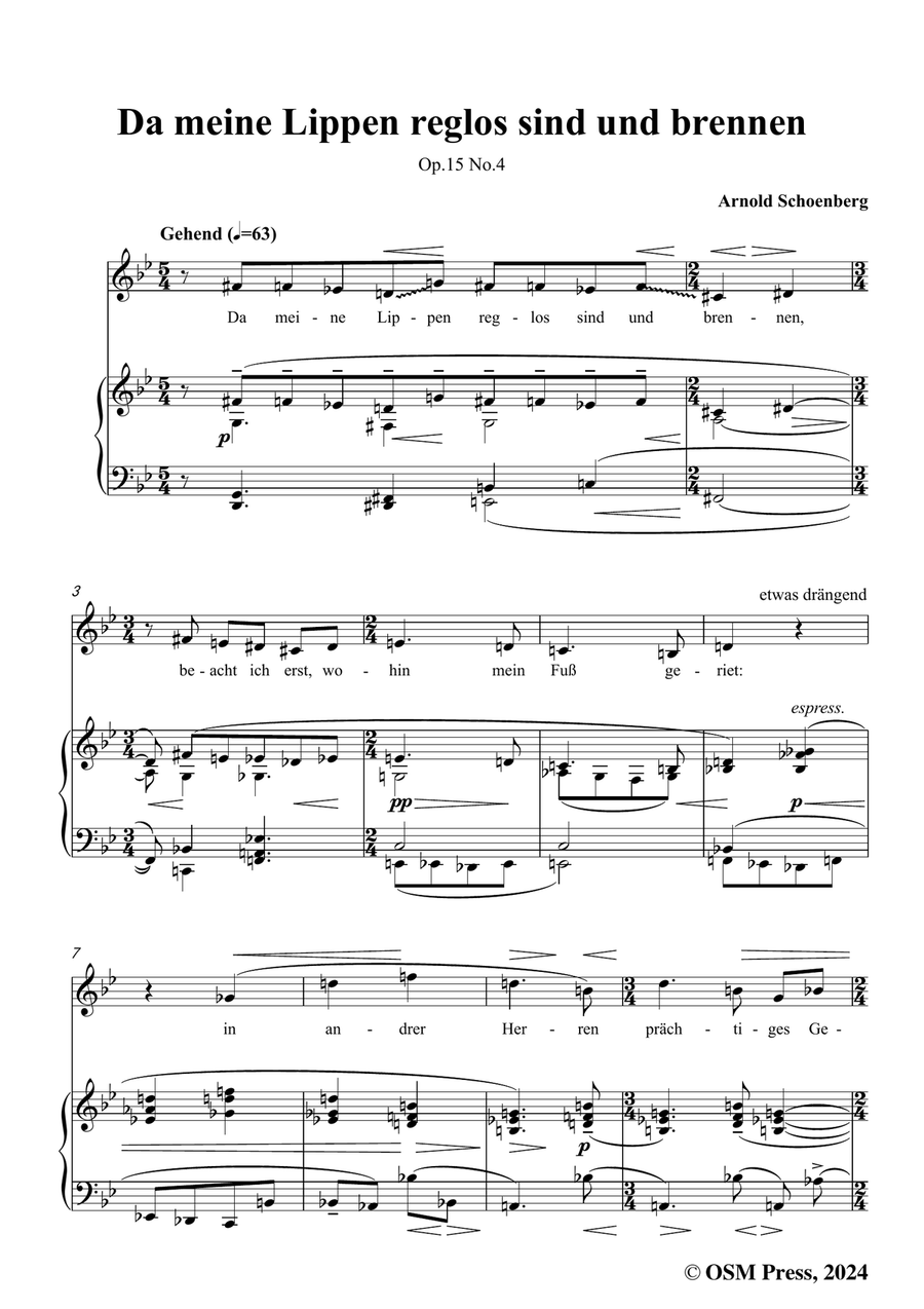 Schoenberg-Da meine Lippen reglos sind und brennen,in g minor Piano, Vocal scores gallery preview page 3