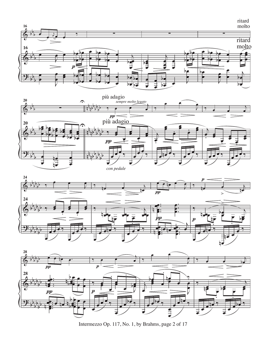 Three Intermezzi, Opus 117 by Brahms, arranged for oboe and piano Chamber Music scores gallery preview page 4