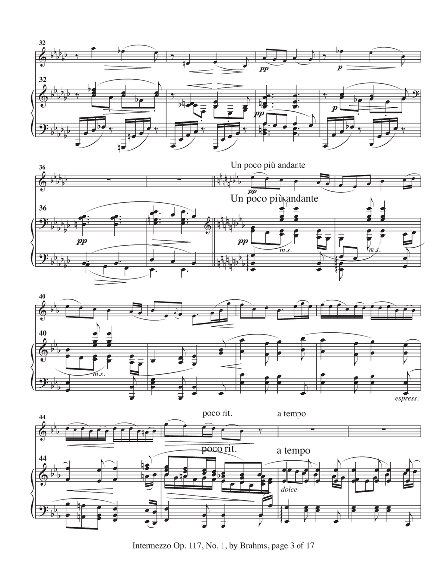 Three Intermezzi, Opus 117 by Brahms, arranged for oboe and piano Chamber Music scores gallery preview page 5
