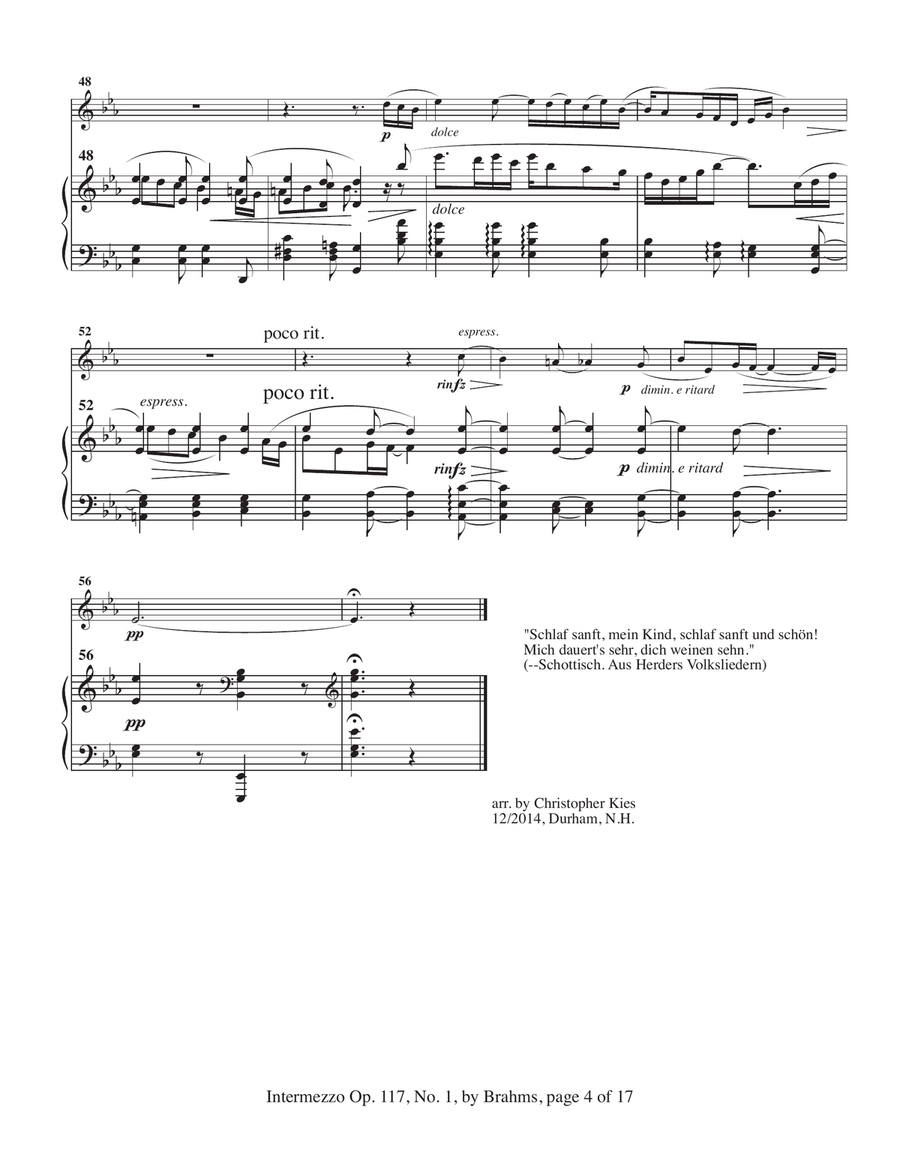 Three Intermezzi, Opus 117 by Brahms, arranged for oboe and piano Chamber Music scores gallery preview page 6