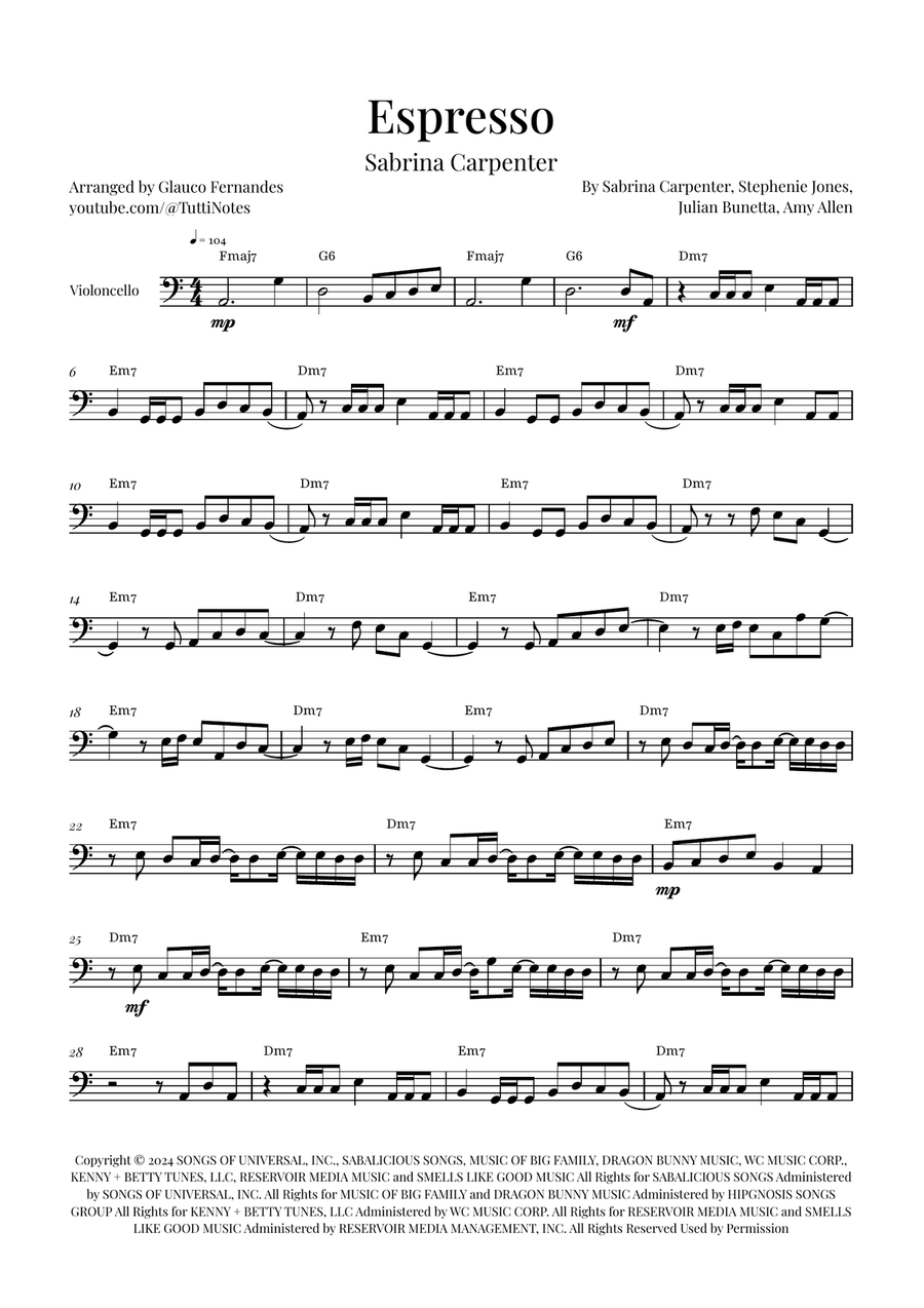 Espresso Cello Solo scores gallery preview page 1