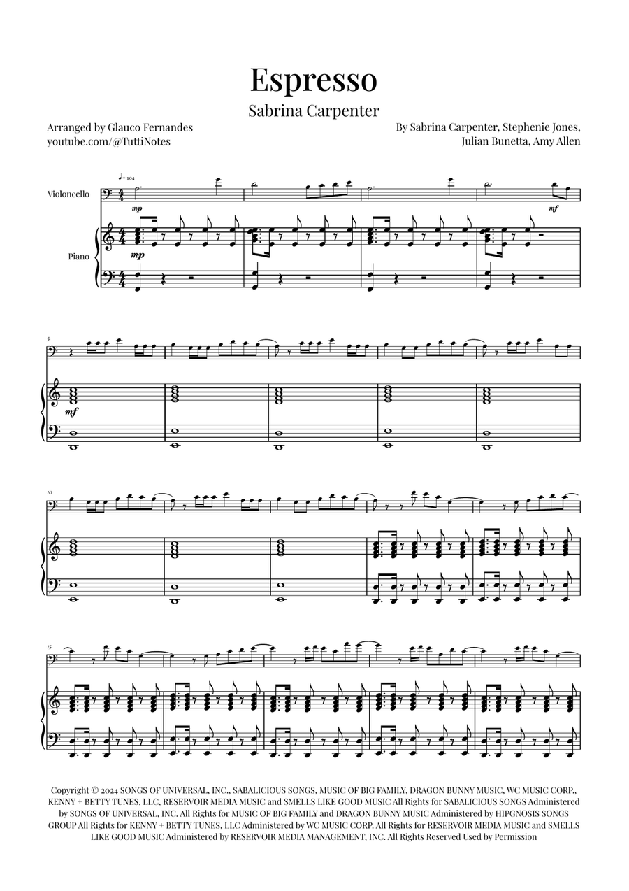 Espresso Cello Solo scores gallery preview page 1