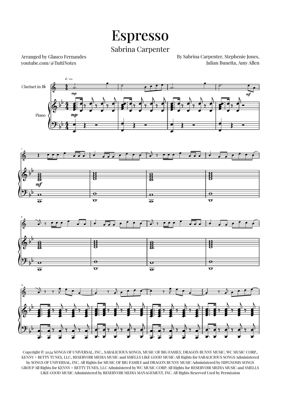 Espresso B-Flat Clarinet scores gallery preview page 1