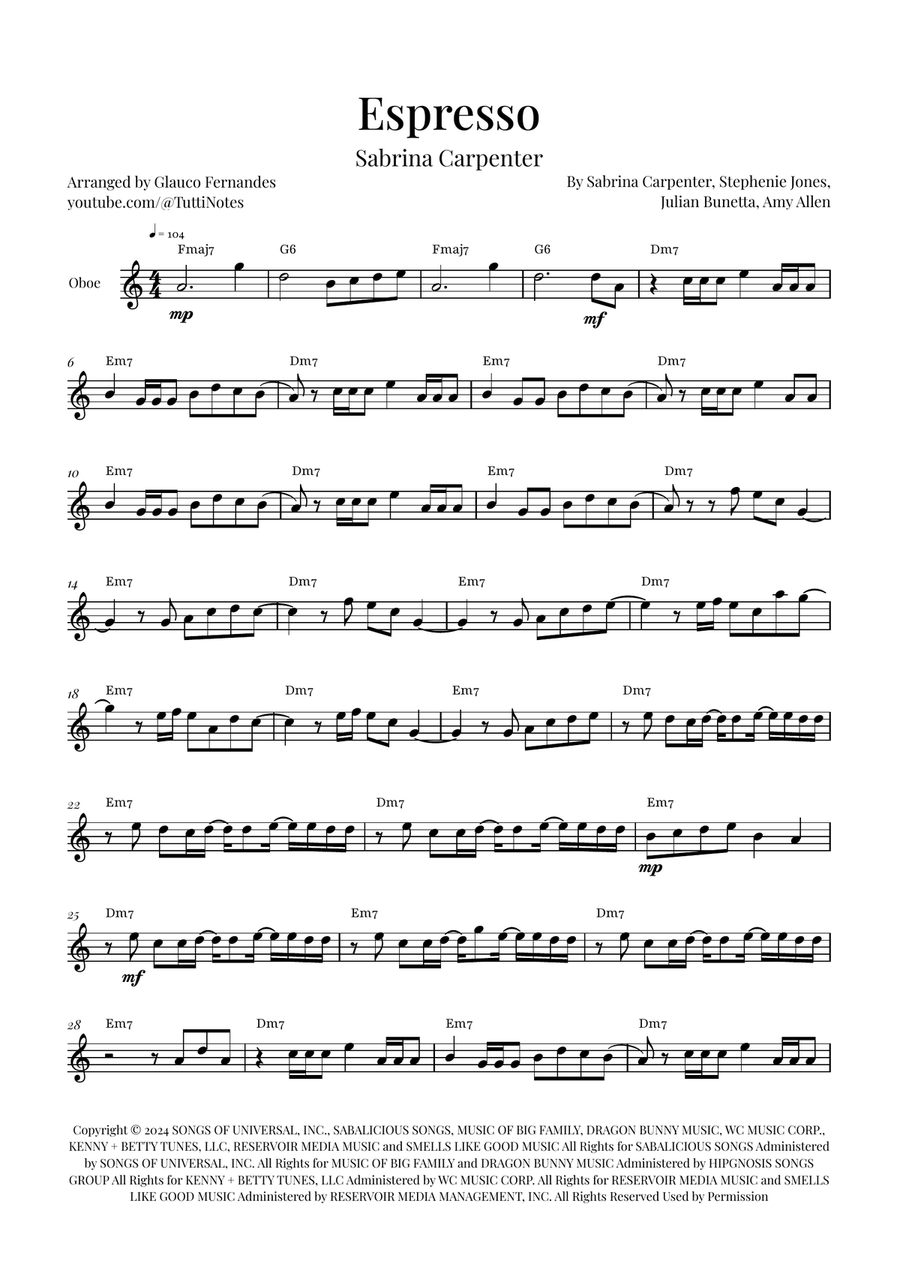 Espresso Oboe Solo scores gallery preview page 1