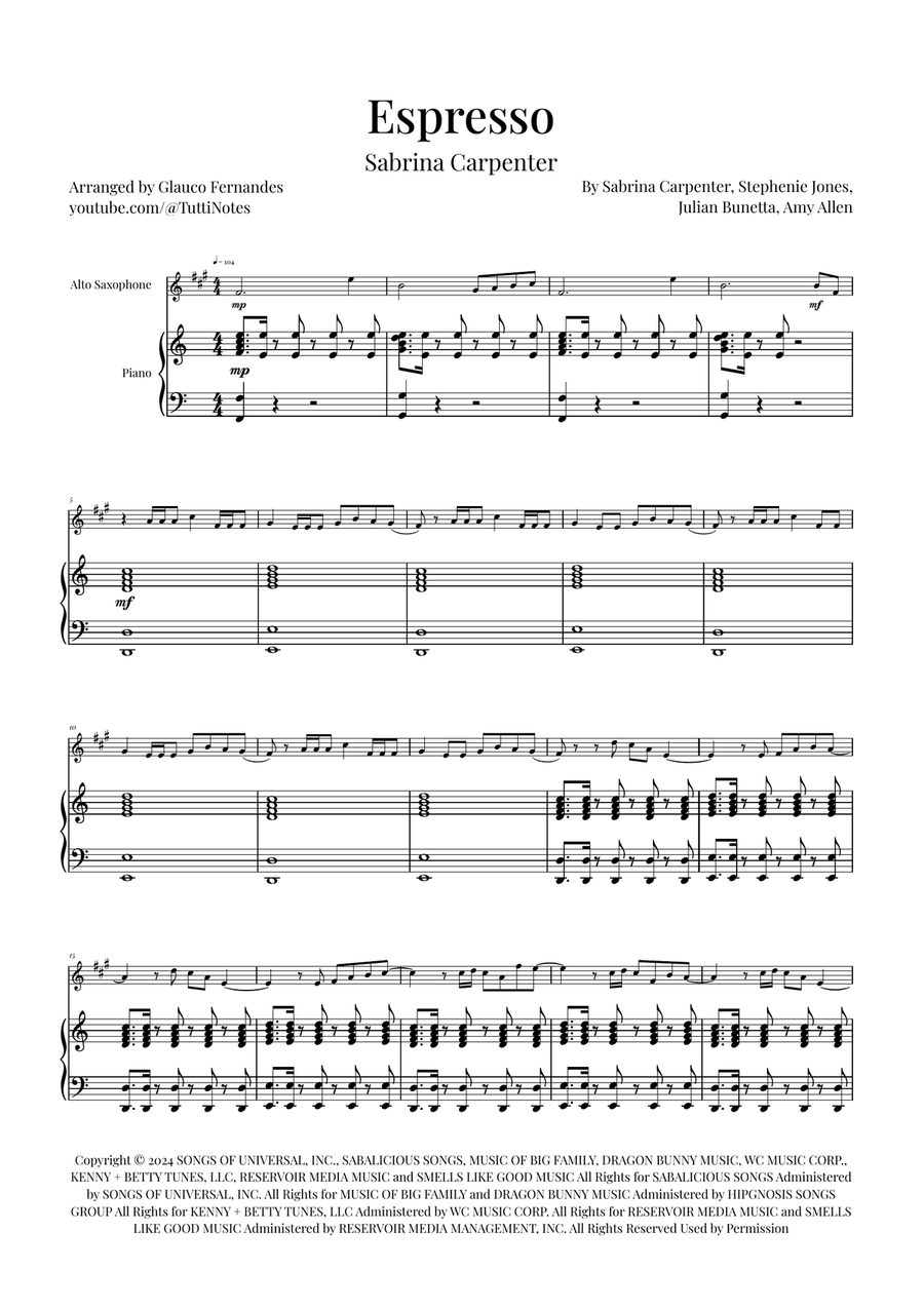 Espresso Alto Saxophone scores gallery preview page 1