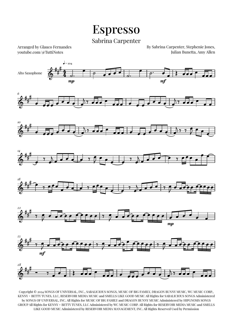 Espresso Alto Saxophone scores gallery preview page 1
