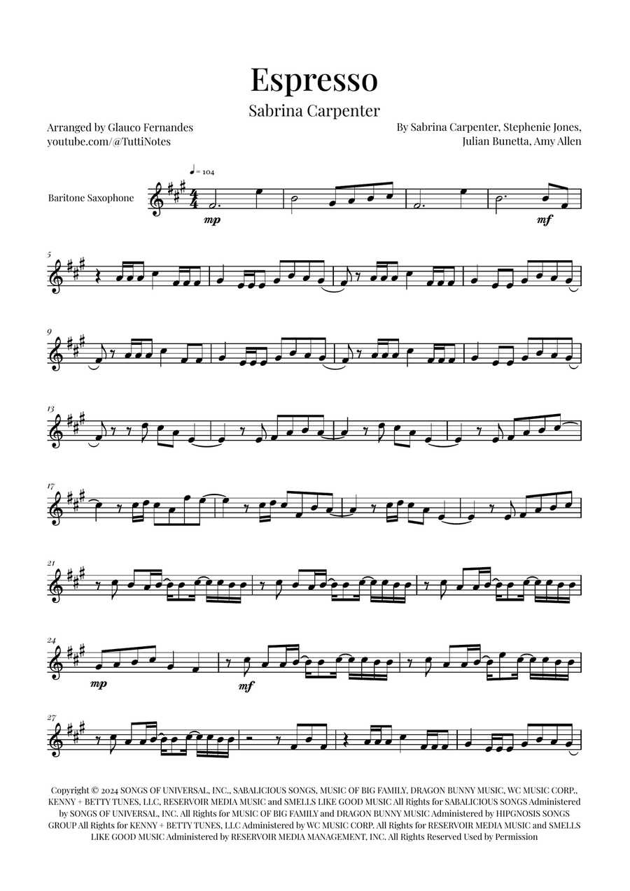 Espresso Baritone Saxophone scores gallery preview page 1