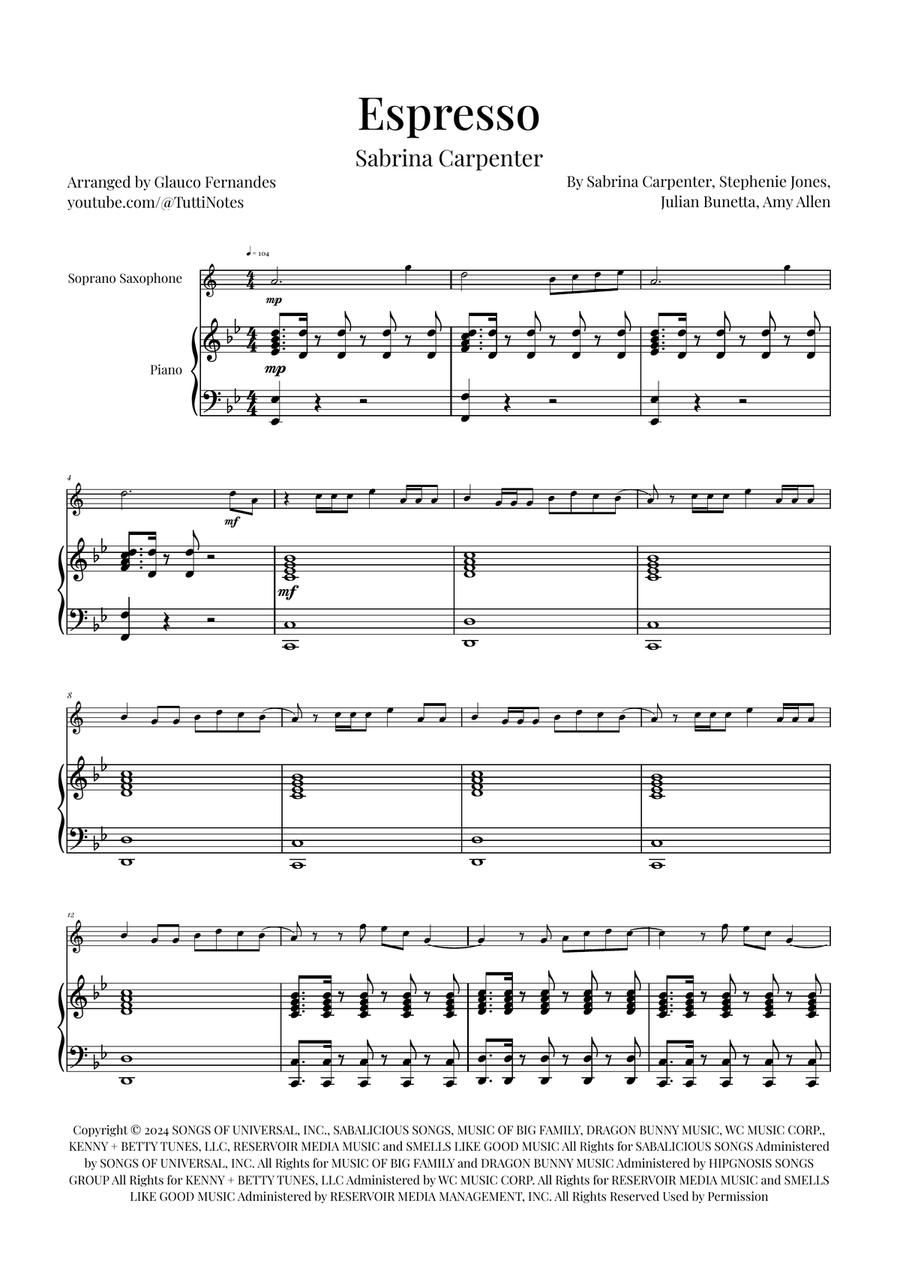 Espresso Soprano Saxophone scores gallery preview page 1