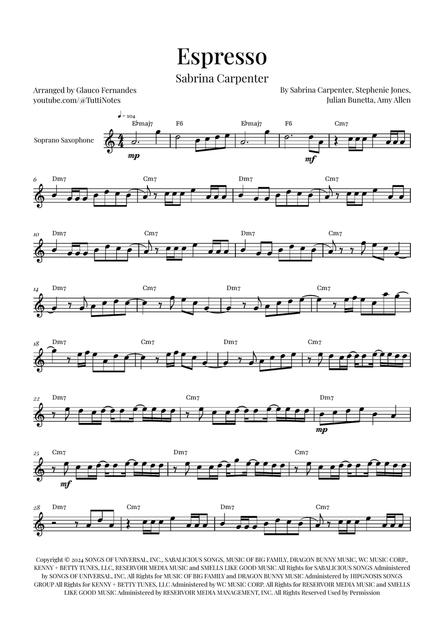 Espresso Soprano Saxophone scores gallery preview page 1