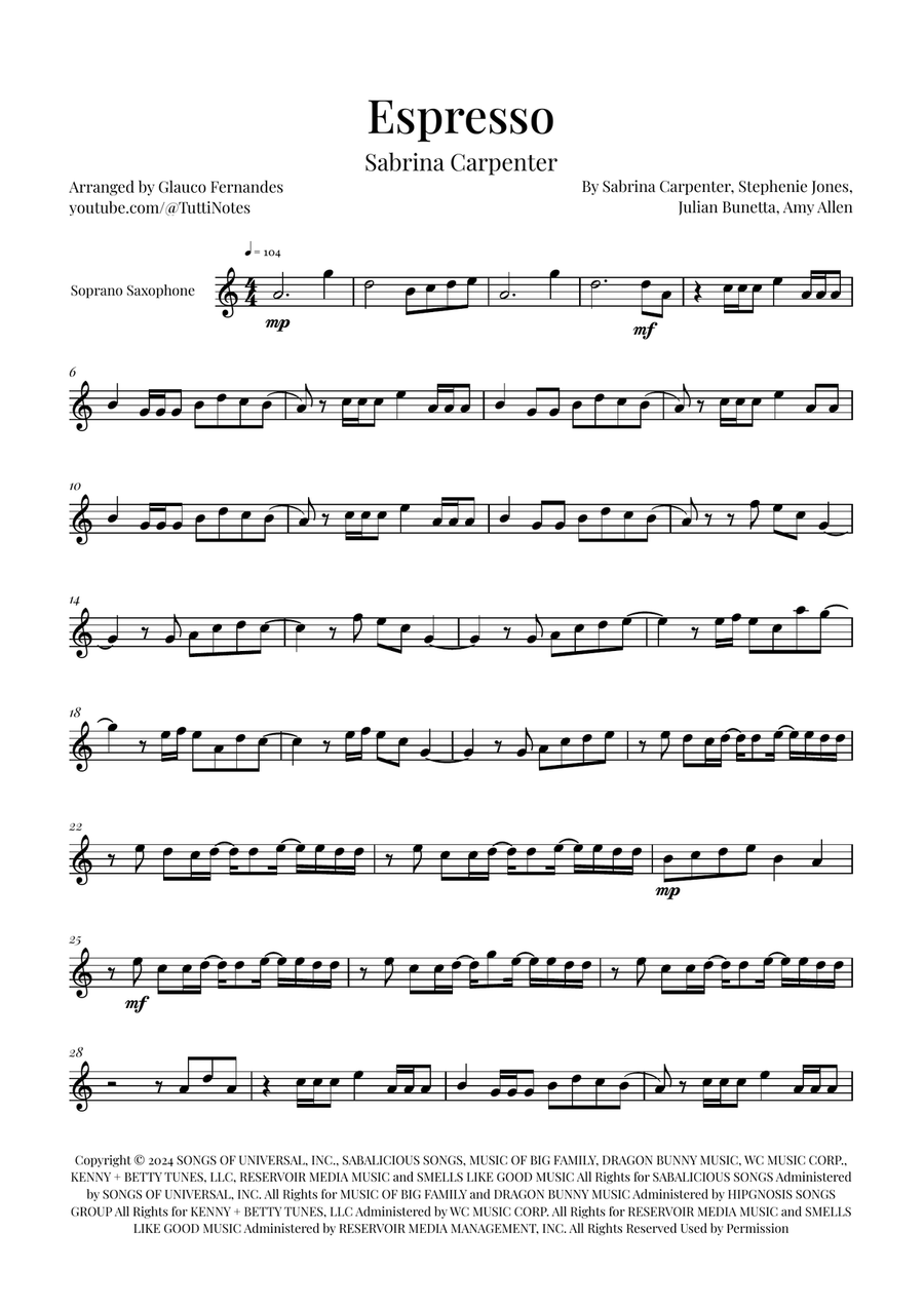 Espresso Soprano Saxophone scores gallery preview page 1