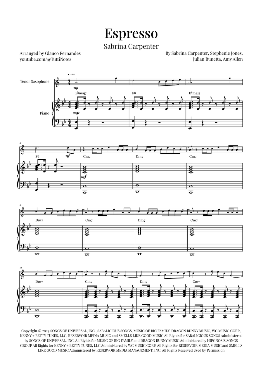 Espresso Tenor Saxophone scores gallery preview page 1