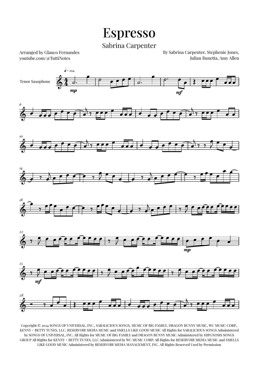 Espresso Tenor Saxophone scores gallery preview page 1