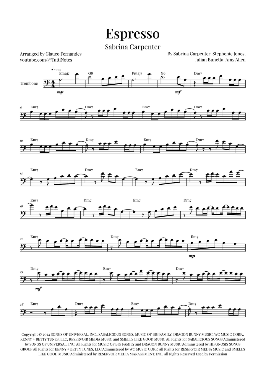 Espresso Trombone Solo scores gallery preview page 1