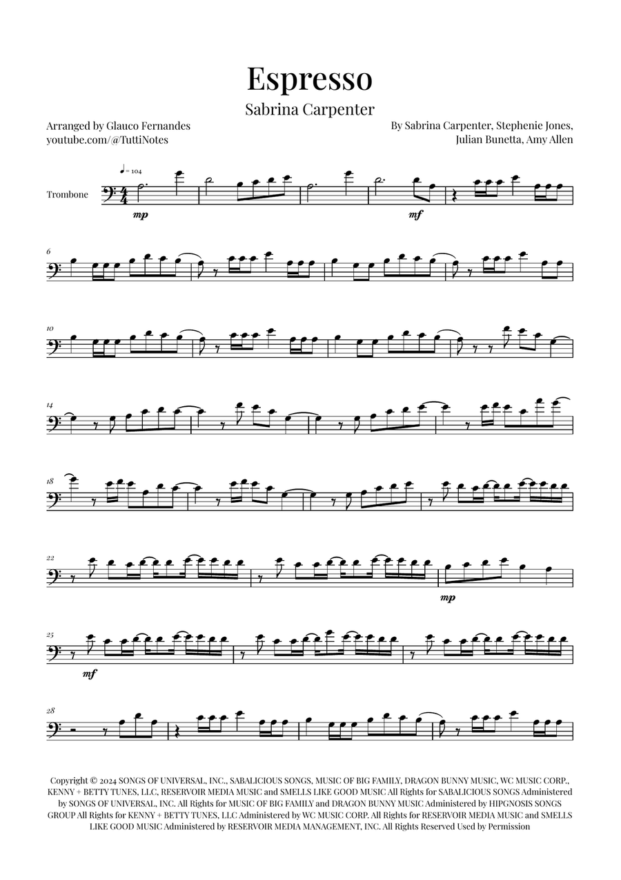 Espresso Trombone Solo scores gallery preview page 1