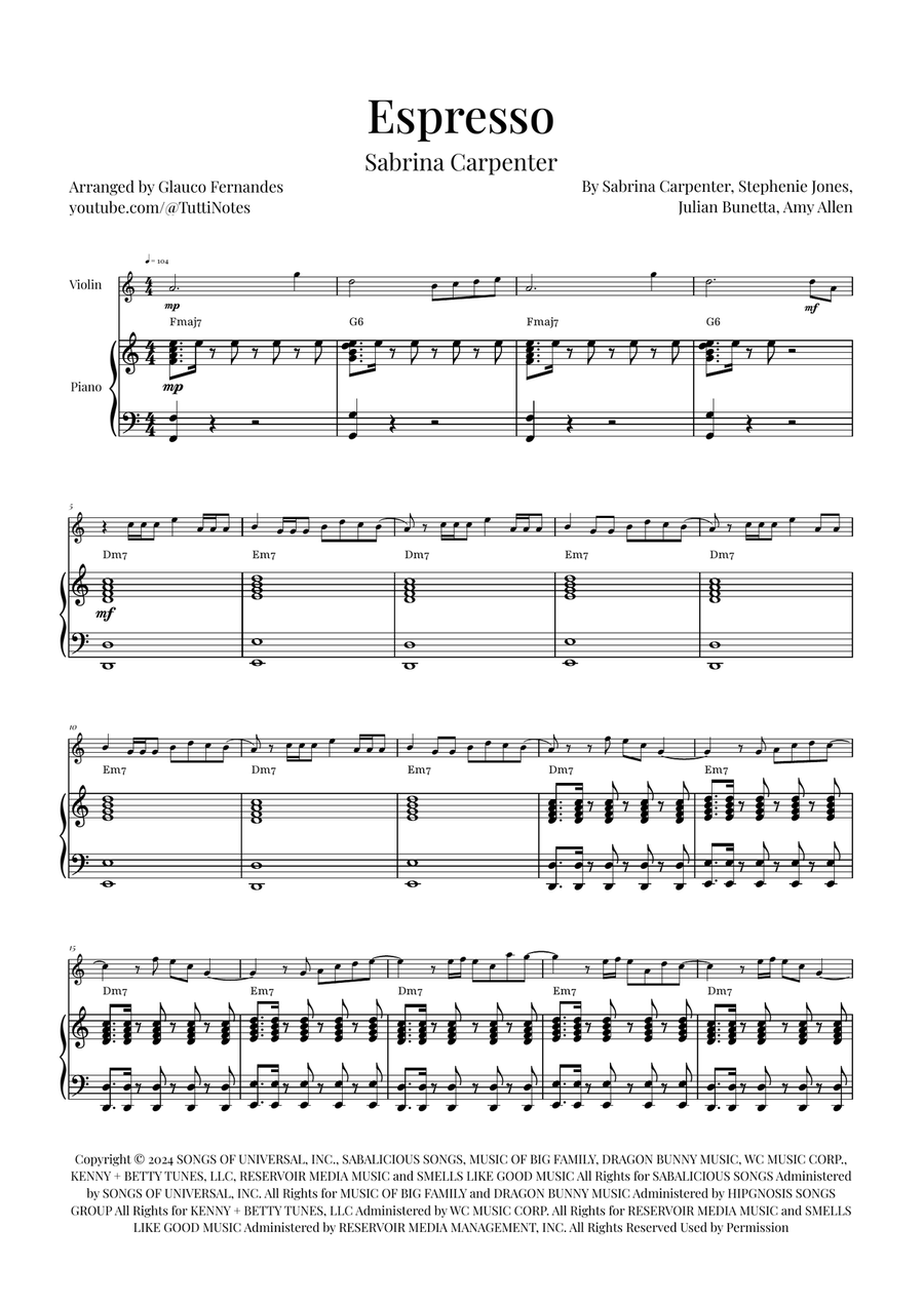 Espresso Violin Solo scores gallery preview page 1