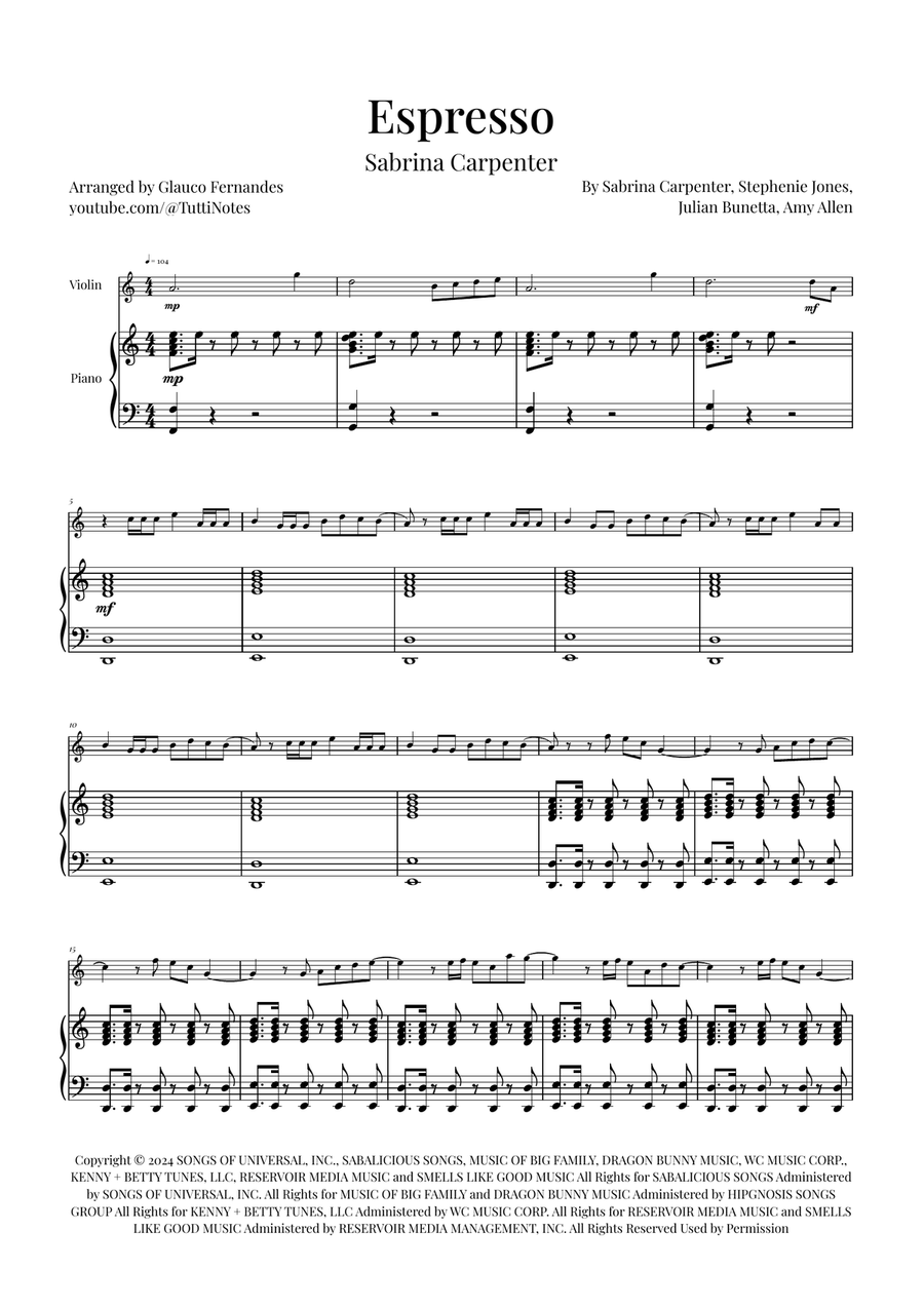 Espresso Violin Solo scores gallery preview page 1