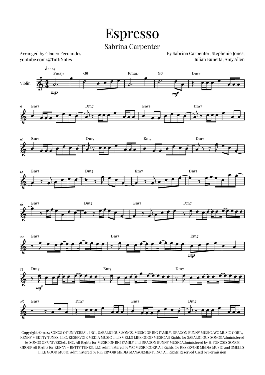 Espresso Violin Solo scores gallery preview page 1
