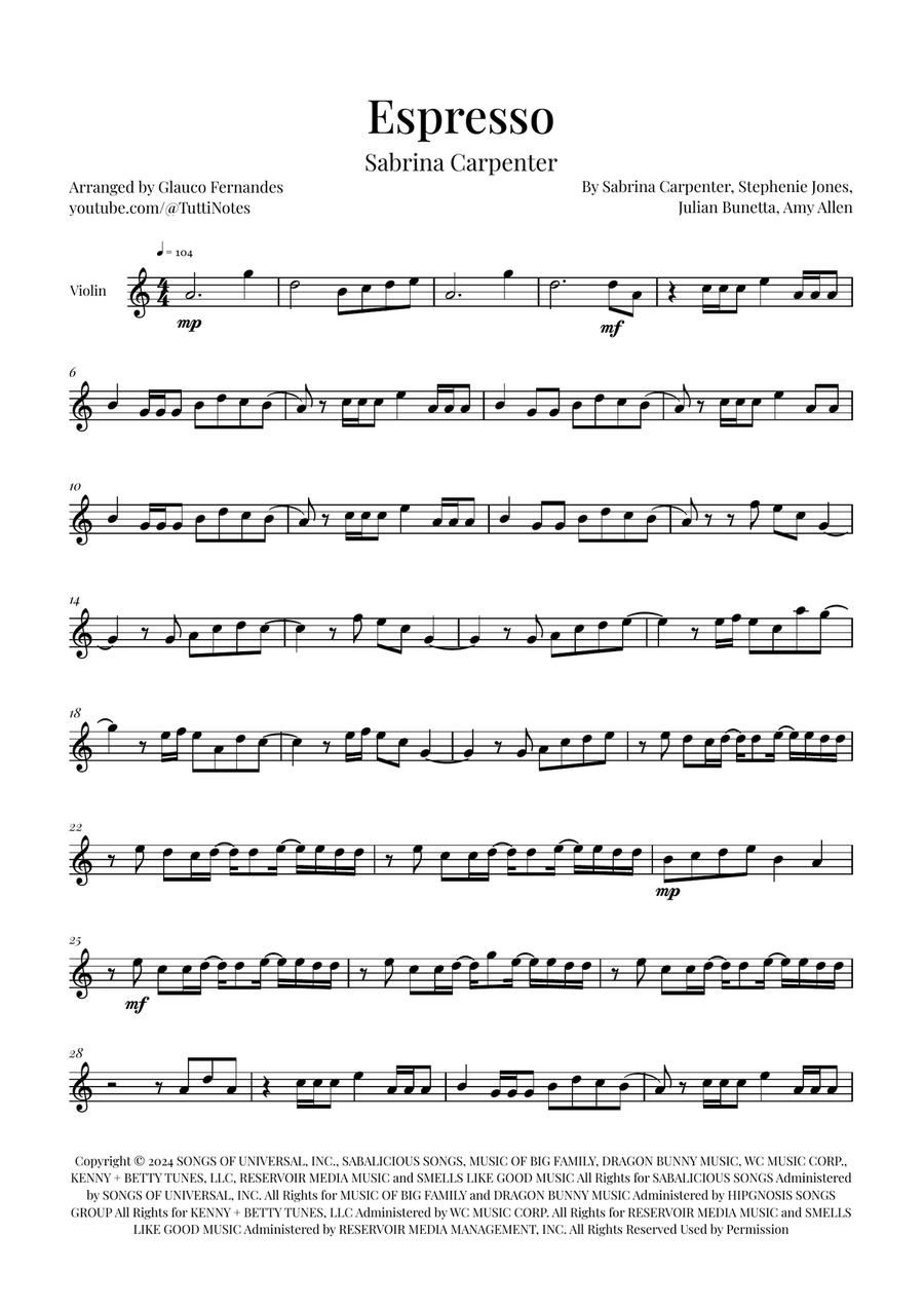 Espresso Violin Solo scores gallery preview page 1