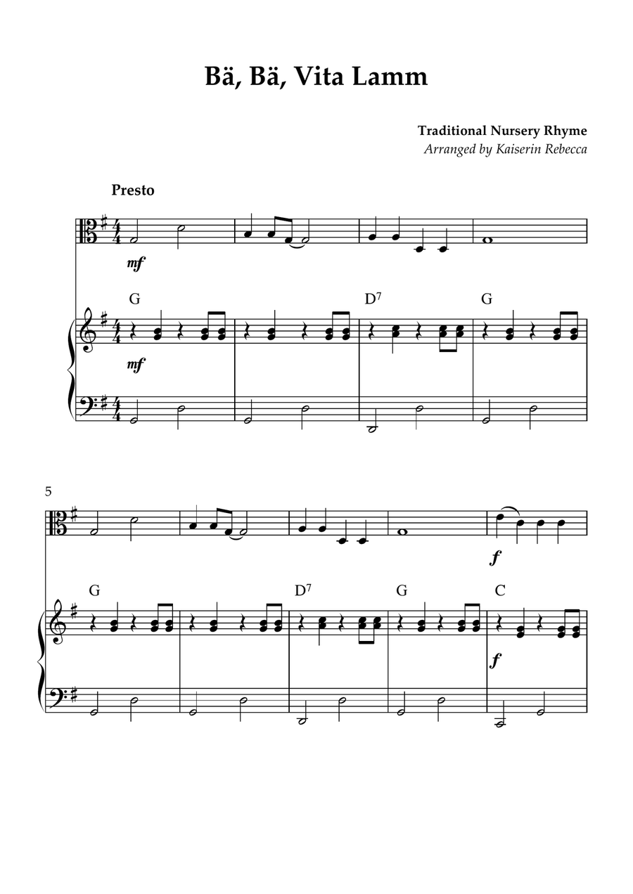 Bä, Bä, Vita Lamm Bä, Bä, Vita Lamm Viola scores gallery preview page 1