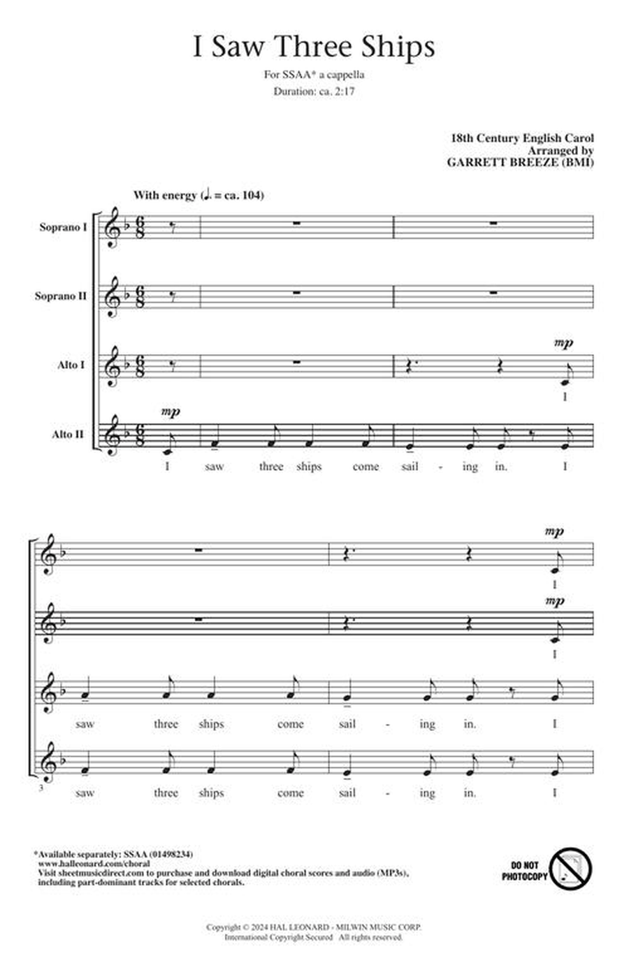 I Saw Three Ships I Saw Three Ships SSAA scores gallery preview page 3