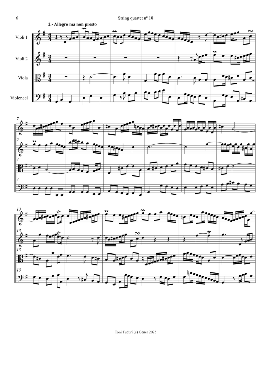 String quartet nº18 (arrangement of Trio sonata BWV1039 of J.S.Bach) String Quartet scores gallery preview page 6