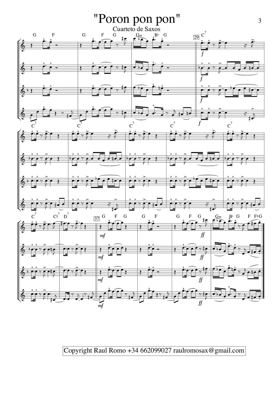 Poron pon pon - SAX QUARTET - AATB SATB Saxophone Quartet scores gallery preview page 3