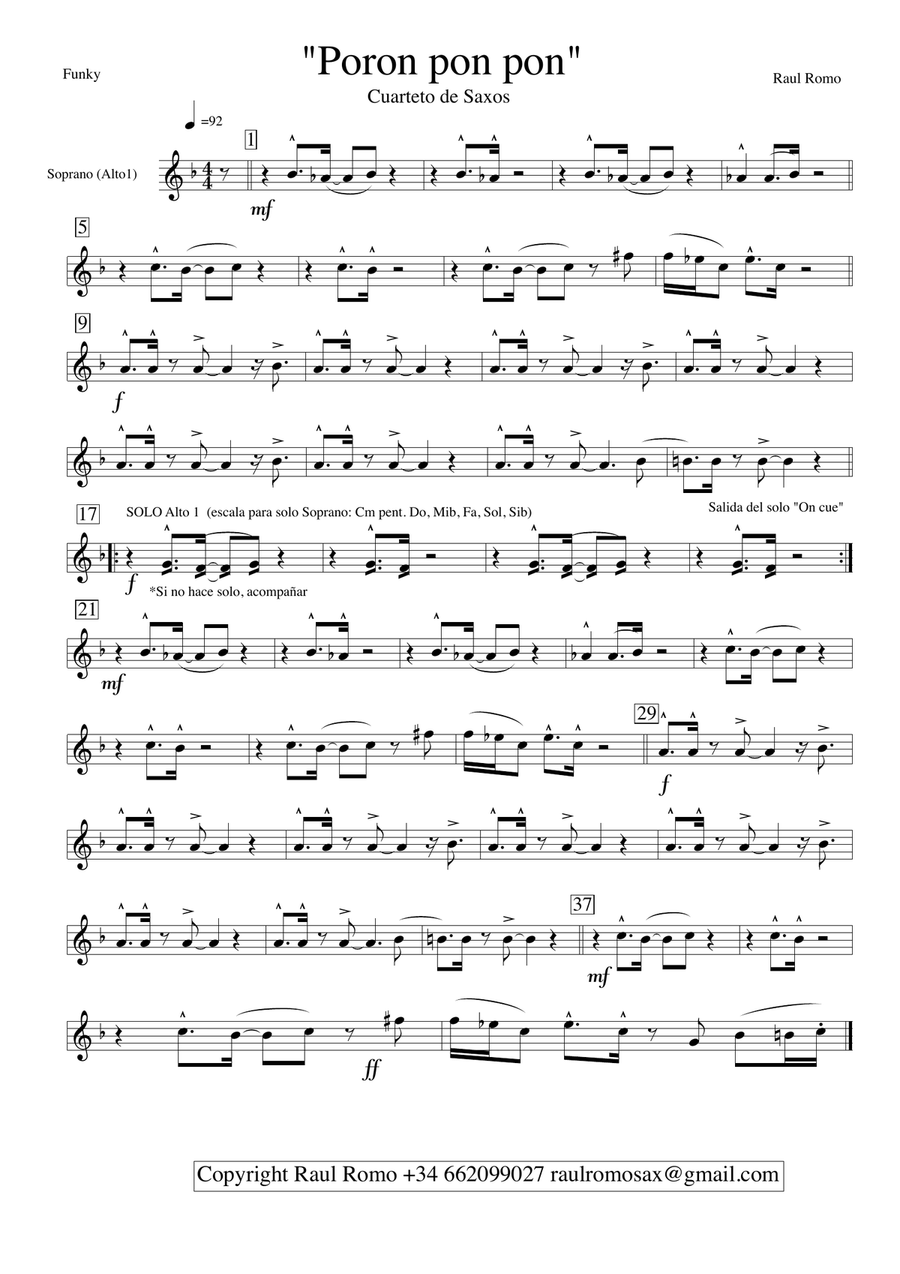 Poron pon pon - SAX QUARTET - AATB SATB Saxophone Quartet scores gallery preview page 4