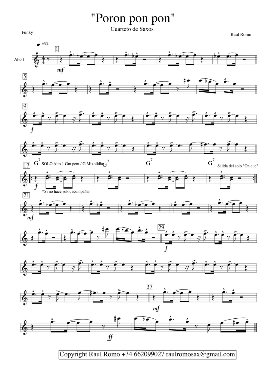 Poron pon pon - SAX QUARTET - AATB SATB Saxophone Quartet scores gallery preview page 5