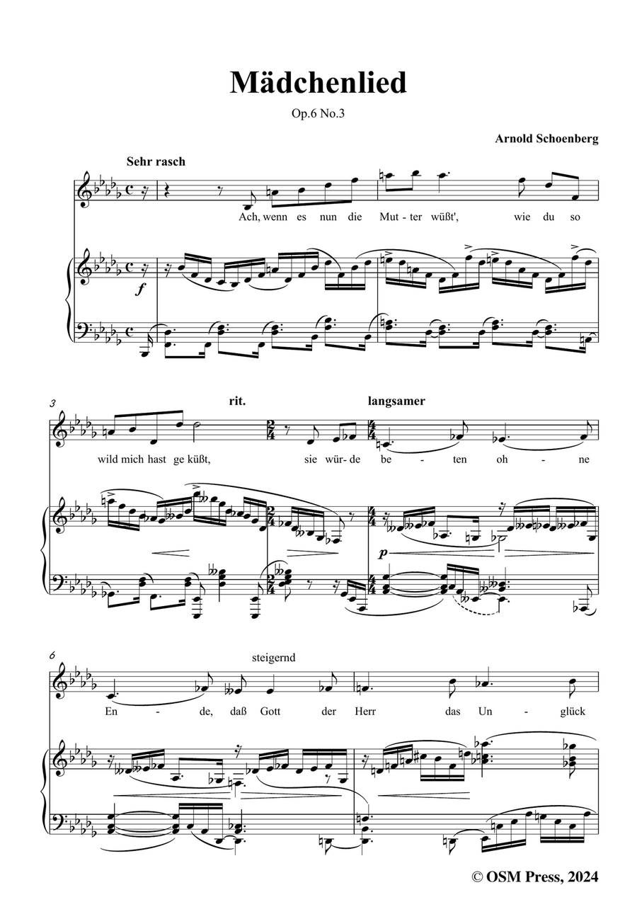 Schoenberg-Mädchenlied,in b flat minor Piano, Vocal scores gallery preview page 3