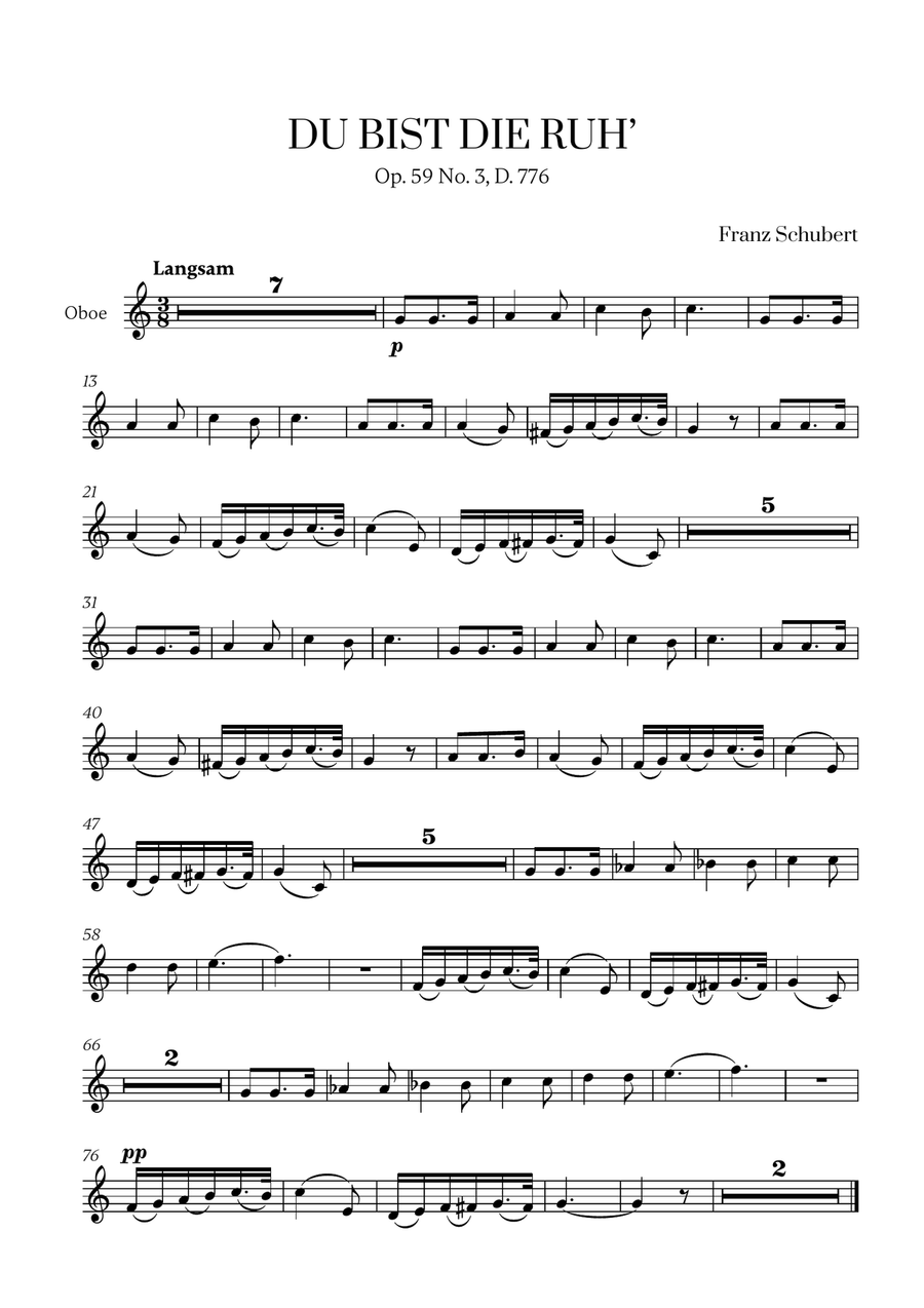 Franz Schubert - Du bist die Ruh (C Major) for Oboe Solo Oboe Solo scores gallery preview page 1