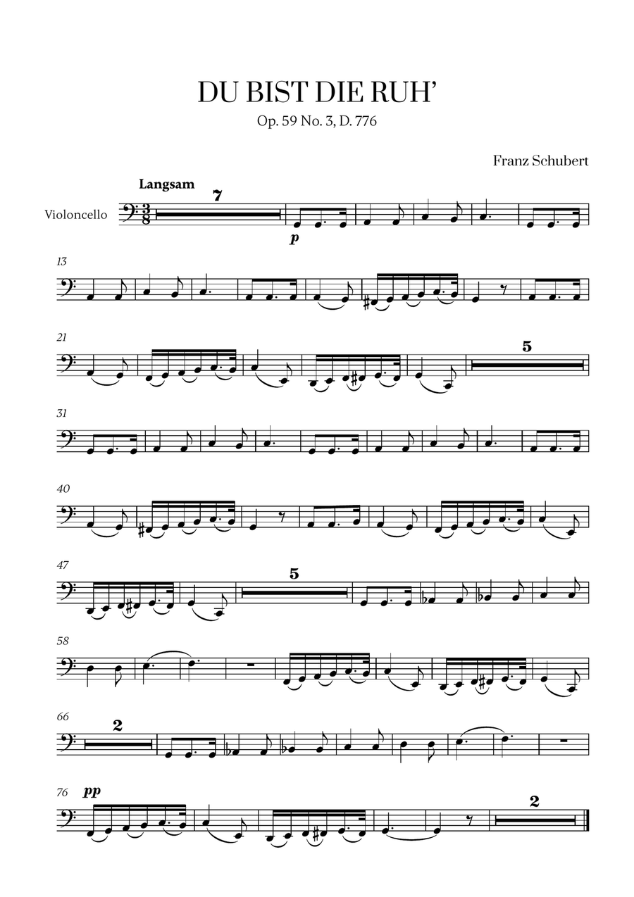 Franz Schubert - Du bist die Ruh (C Major) for Cello Solo Cello Solo scores gallery preview page 1