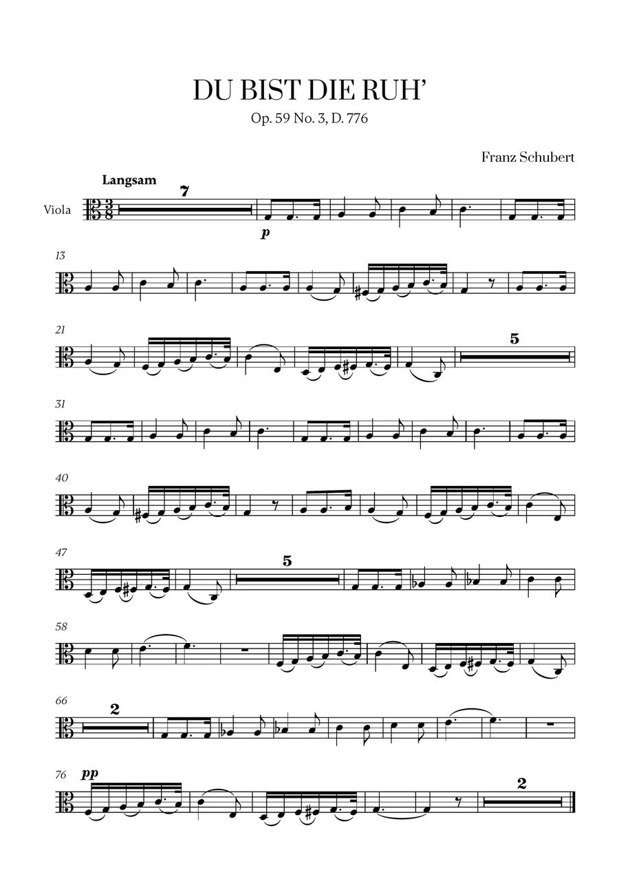 Franz Schubert - Du bist die Ruh (C Major) for Viola Solo Viola Solo scores gallery preview page 1
