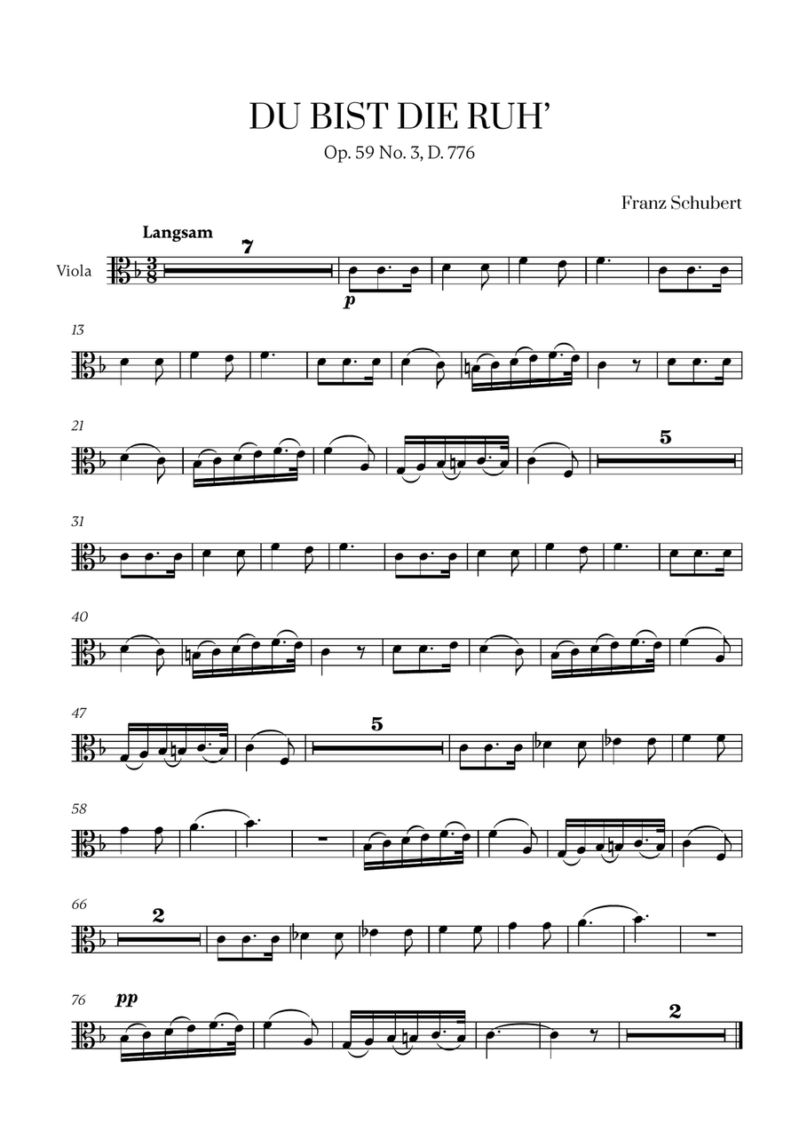 Franz Schubert - Du bist die Ruh (F Major) for Viola Solo Viola Solo scores gallery preview page 1