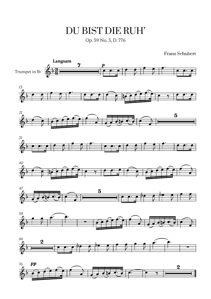 Franz Schubert - Du bist die Ruh for Trumpet in Bb Solo B-Flat Trumpet scores gallery preview page 1