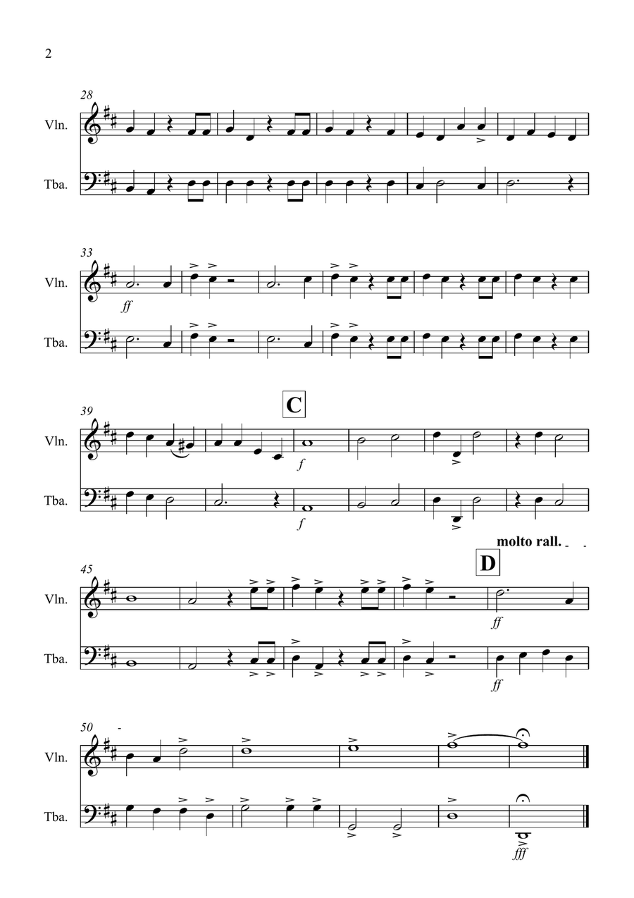Hallelujah Chorus for Violin and Tuba Duet Tuba scores gallery preview page 2