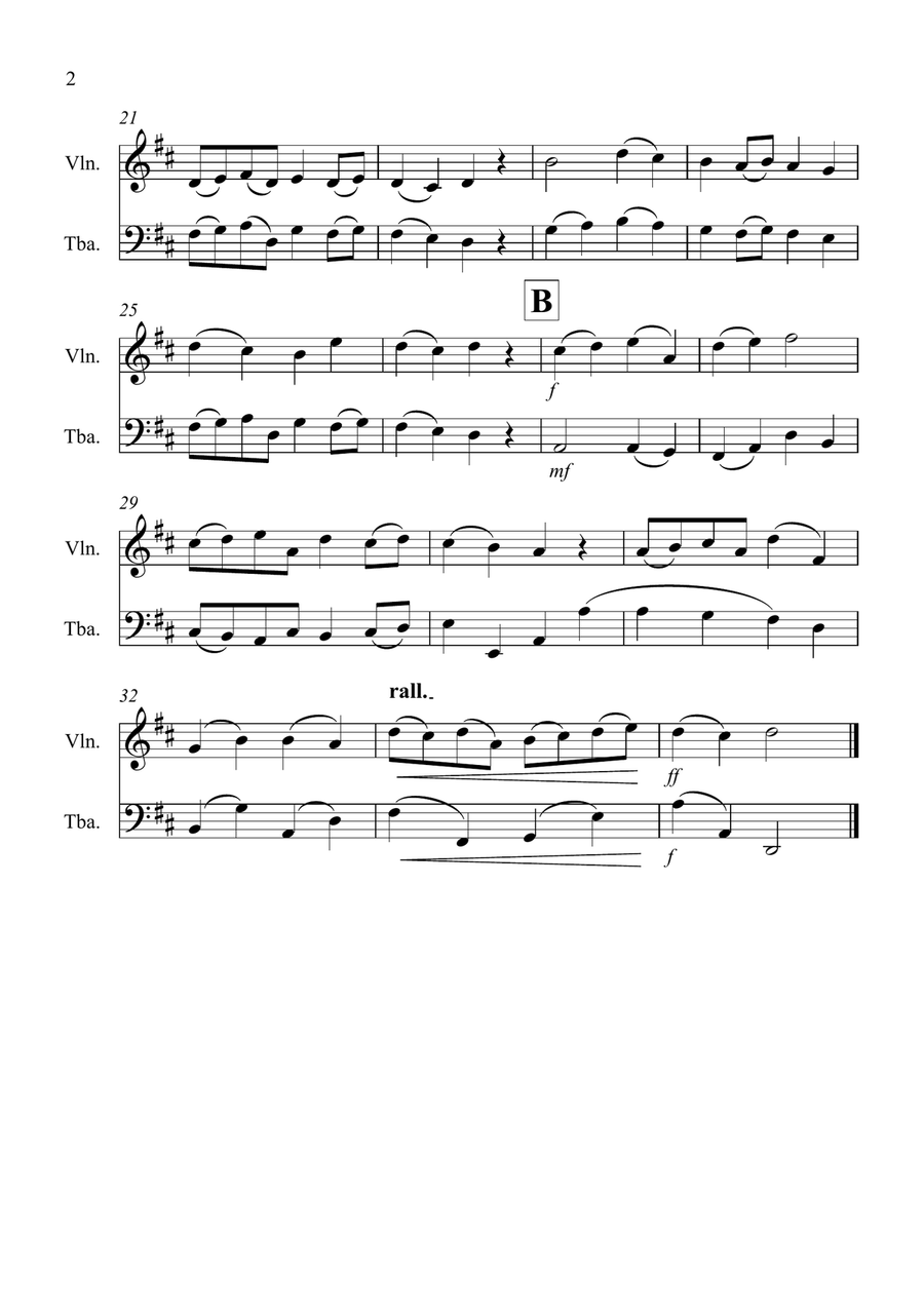 Christ The Lord is Risen Today for Violin and Tuba Duet Tuba scores gallery preview page 2