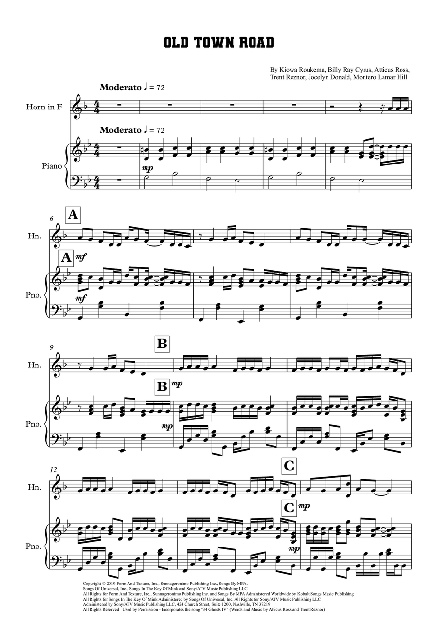 Old Town Road (Remix) Old Town Road (Remix) Piano scores gallery preview page 1