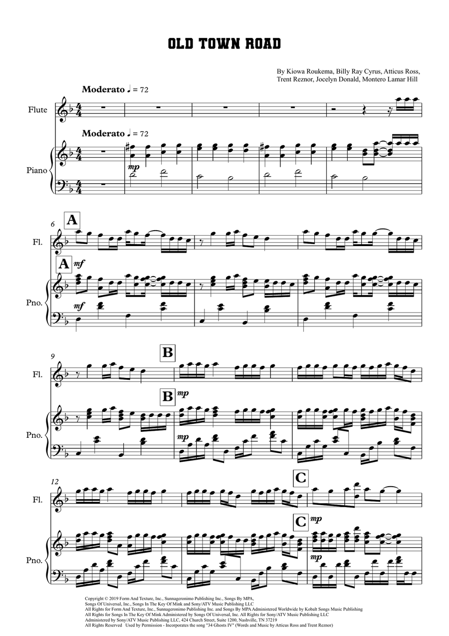 Old Town Road (Remix) Old Town Road (Remix) Flute Solo scores gallery preview page 1