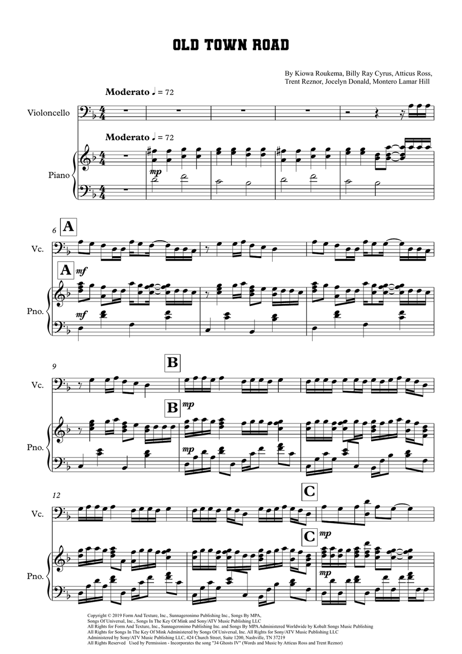 Old Town Road (Remix) Old Town Road (Remix) Piano scores gallery preview page 1