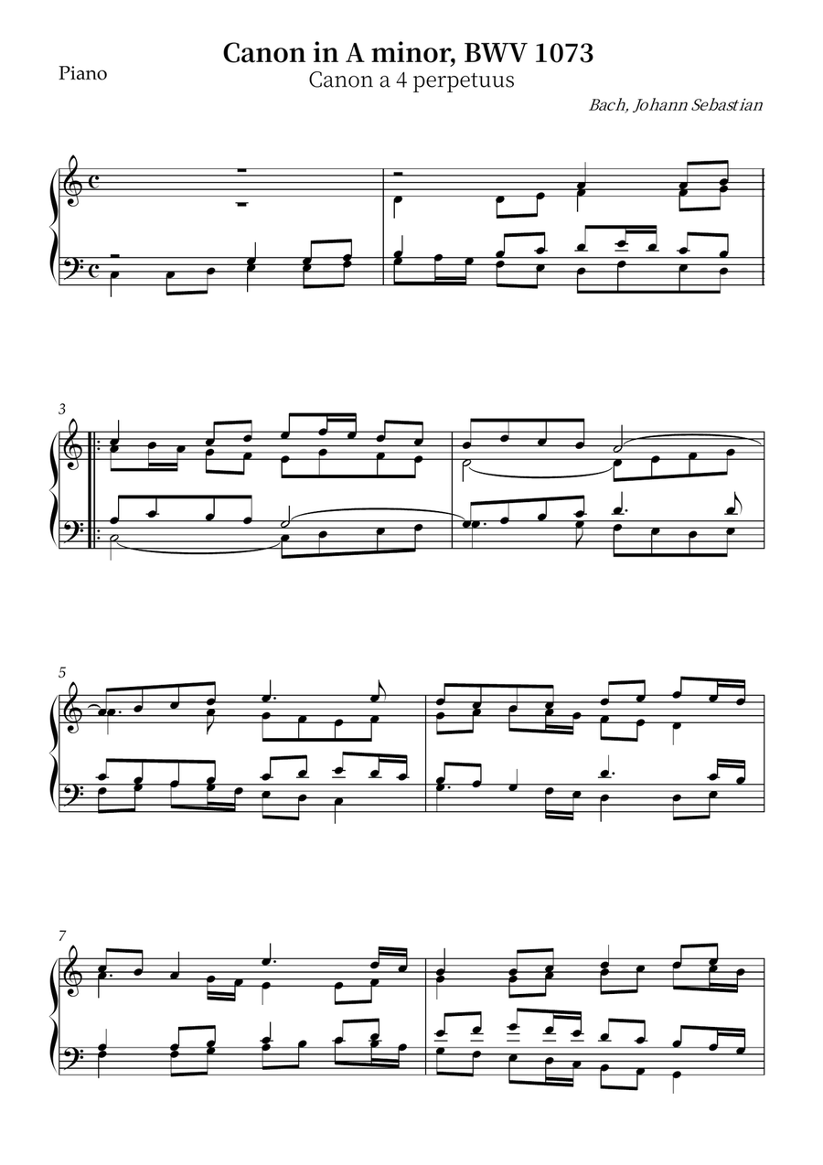 Canon in A minor, BWV 1073 Chamber Music scores gallery preview page 1